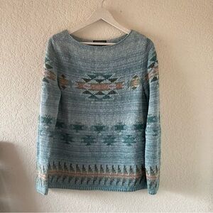 Lauren Ralph Lauren hand knitted linen blend Aztec/Southwesten print sweater, M